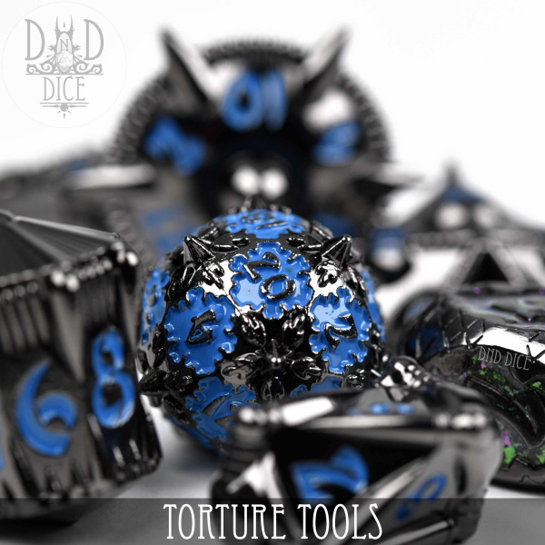 King of Crits Dice: Torture Tools Blue (Metal)