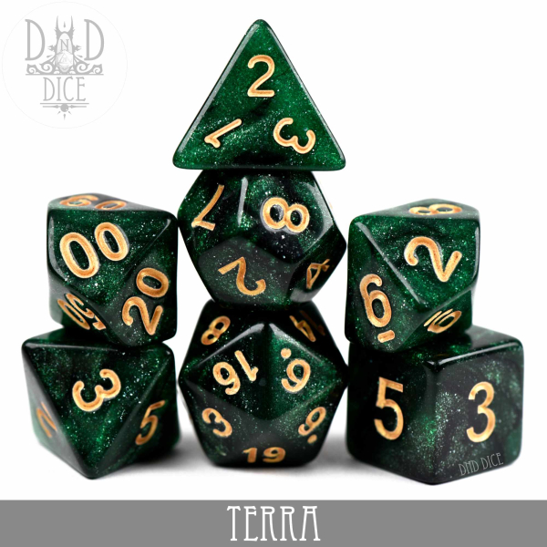 King of Crits Dice: terra-glitter-dice-set