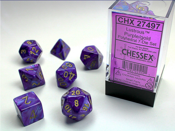 Chessex RPG Dice Sets: Purple/Gold Lustrous Polyhedral 7-Die Set