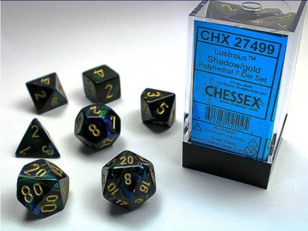 Chessex RPG Dice Sets: Shadow/Gold Lustrous Polyhedral 7-Die Set