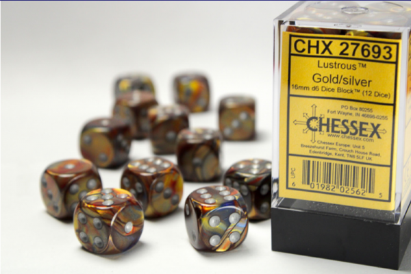 Chessex Dice Sets: Gold/Silver Lustrous 16mm d6 (12)
