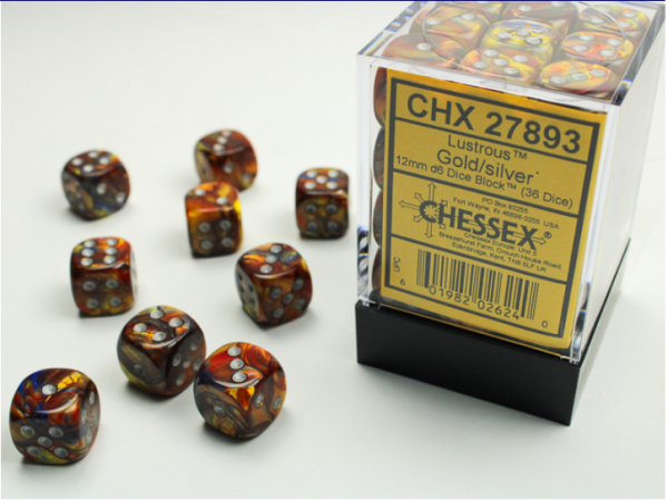 Chessex Dice Sets: Gold/Silver Lustrous 12mm d6 (36)