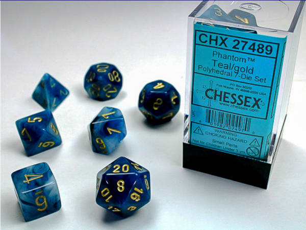 Chessex Dice: Phantom Teal/Gold Poly 7-Dice Set