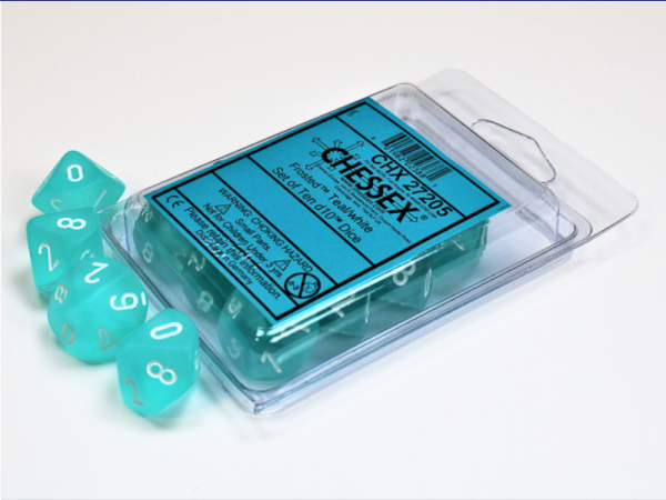 Chessex Dice Sets: Teal/White Frosted d10 Set (10)