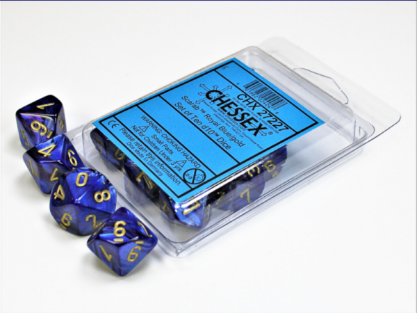 Chessex Dice Sets: Royal Blue/Gold Scarab d10 Set (10)