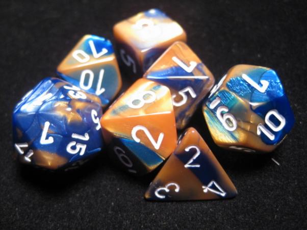 Chessex RPG Dice Sets: Blue-Gold/White Gemini Polyhedral 7-Die Set