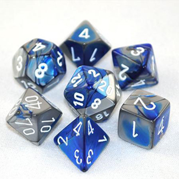 Chessex RPG Dice Sets: Blue-Steel/White Gemini Polyhedral 7-Die Set