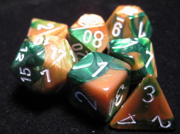 Chessex RPG Dice Sets: Gold-Green/White Gemini Polyhedral 7-Die Set