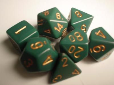 Chessex RPG Dice Sets: Green/Copper Dusty Opaque Polyhedral 7-Die Set