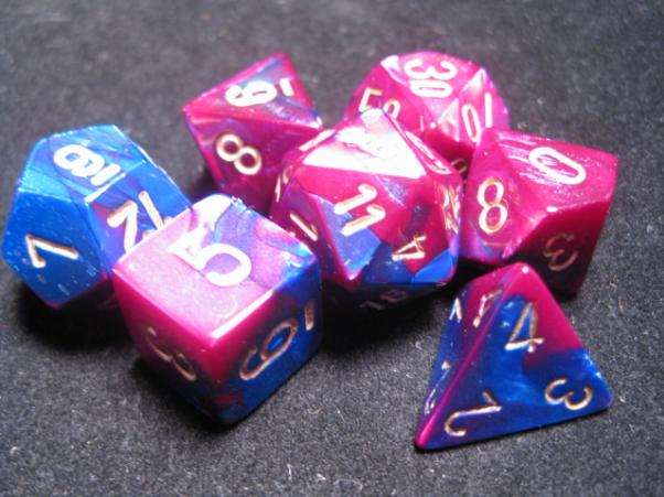 Chessex RPG Dice Sets: Blue-Purple/Gold Gemini Polyhedral 7-Die Set