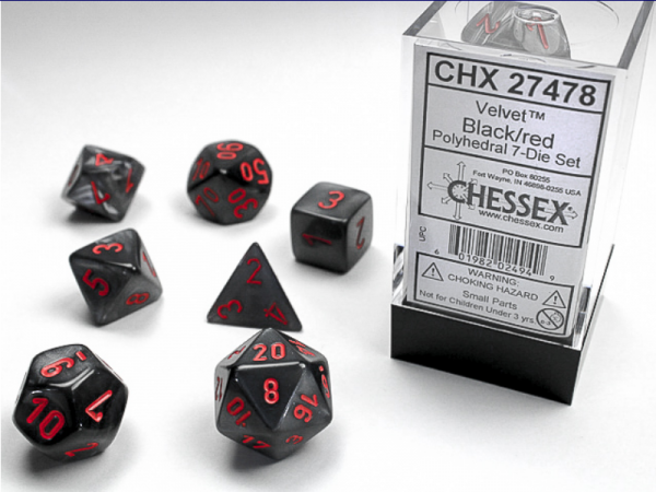 Chessex RPG Dice Sets: Black/Red Velvet Polyhedral 7-Die Set