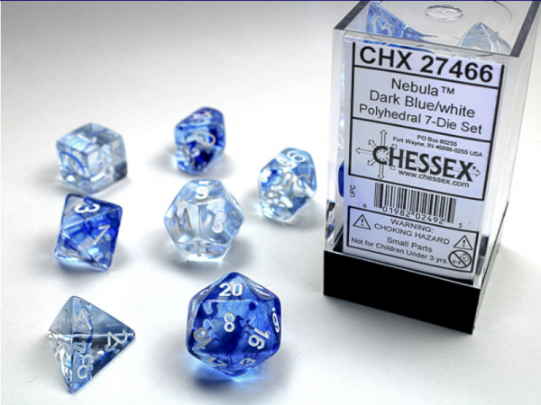 Chessex RPG Dice Sets: Dark Blue/White Nebula Polyhedral 7-Die Set