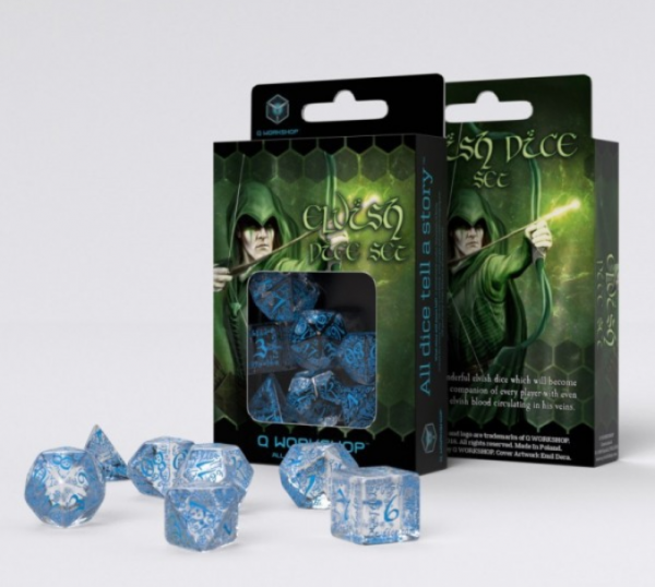 Exotic Dice Sets: Transparent & Blue Elvish Dice (7)