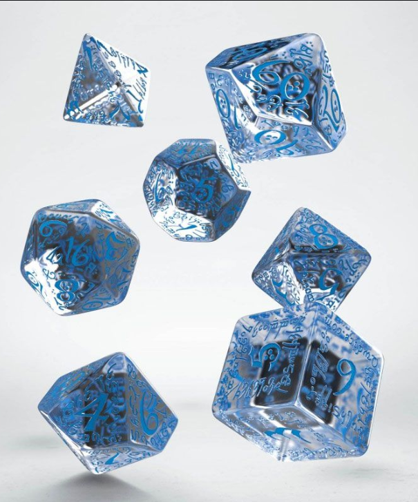 Exotic Dice Sets: Transparent & Blue Elvish Dice (7)