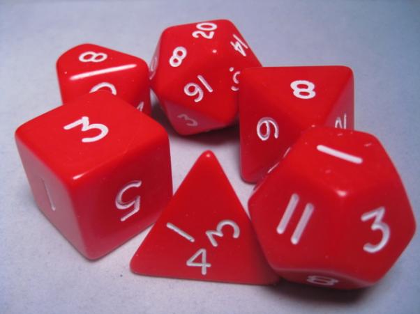Jumbo RPG Dice Sets: Red/White Opaque Polyhedral 6-Die Set