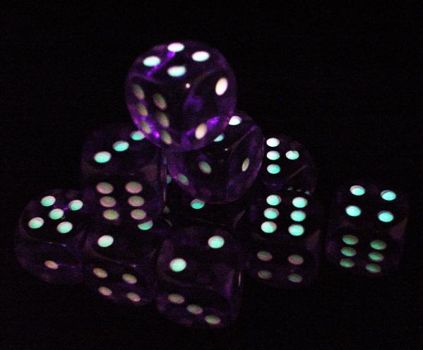 Koplow Glow in the Dark Spots: Purple 16mm D6 (12)