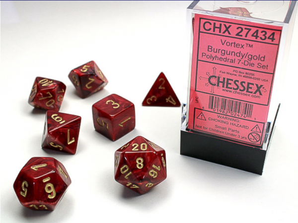 Chessex RPG Dice Sets: Burgundy/Gold Vortex Polyhedral 7-Die Set
