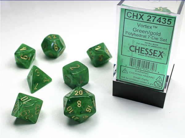 Chessex RPG Dice Sets: Green/Gold Vortex Polyhedral 7-Die Set