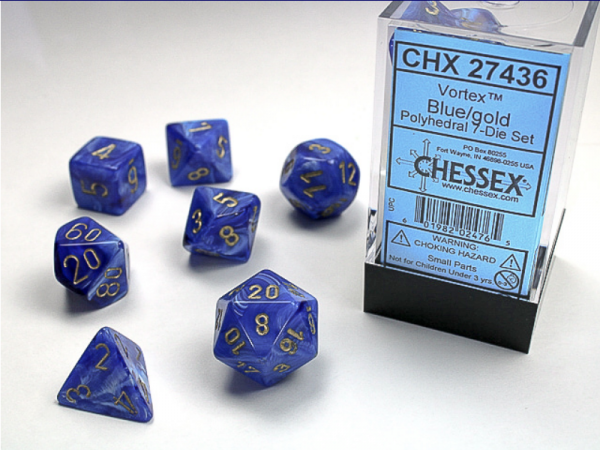 Chessex RPG Dice Sets: Blue/Gold Vortex Polyhedral 7-Die Set