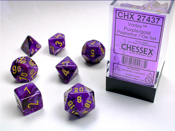 Chessex RPG Dice Sets: Purple/Gold Vortex Polyhedral 7-Die Set