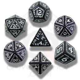 Exotic Dice Sets: Black & White Runic Dice (7)