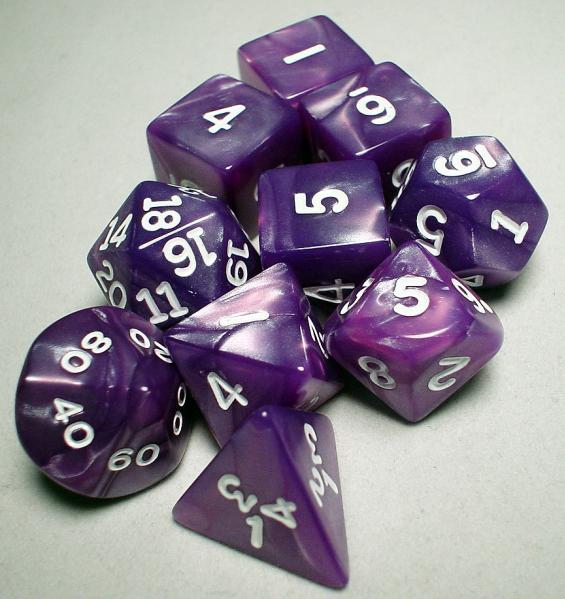 Koplow RPG Dice Sets: Purple/White Pearlized Polyhedral 10-Die Set