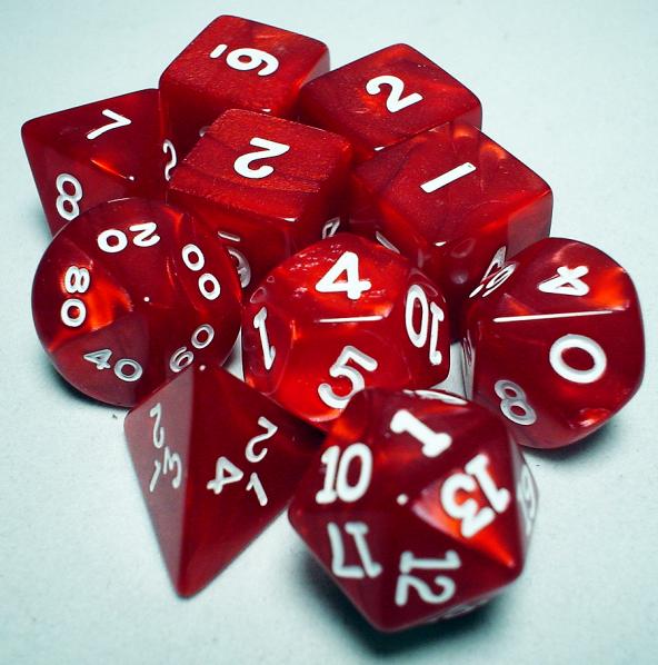 Koplow RPG Dice Sets: Red/White Pearlized Polyhedral 10-Die Set