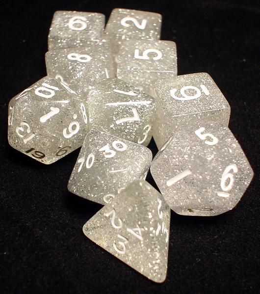 Koplow RPG Dice Sets: Silver/White Glitter 10-Die Set