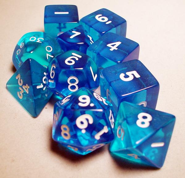 Koplow RPG Dice Sets: Blue/White Transparent 10-Die Set