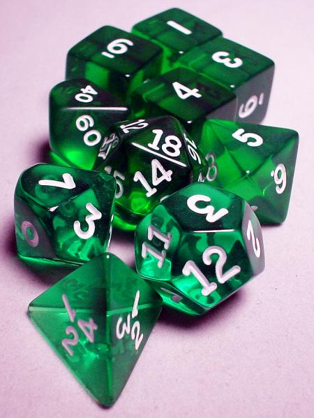 Koplow RPG Dice Sets: Green/White Transparent 10-Die Set