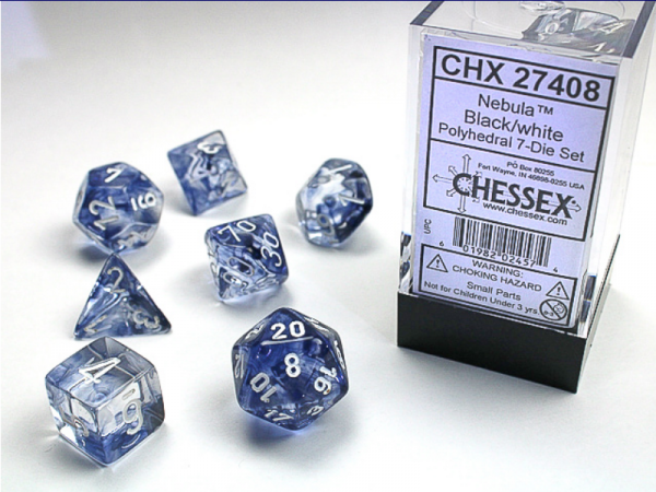 Chessex RPG Dice Sets: Black/White Nebula Polyhedral 7-Die Set