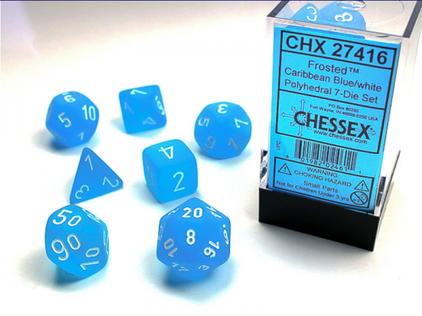Chessex RPG Dice Sets: Caribbean Blue/White Frosted Polyhedral 7-Die Set