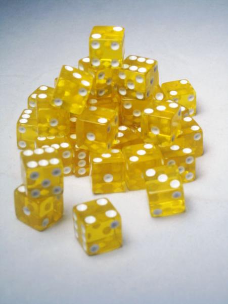 Square Cornered Dice: Yellow/White Translucent 12mm d6 (36)