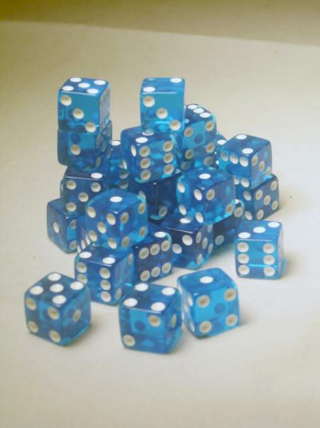 Square Cornered Dice: Blue/White Translucent 12mm d6 (36)
