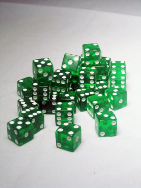Square Cornered Dice: Green/White Translucent 12mm d6 (36)