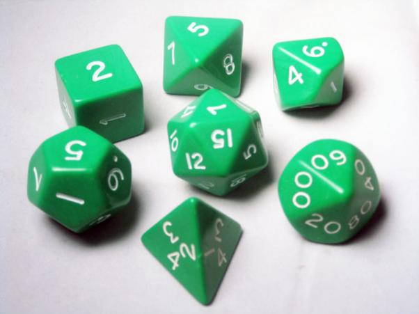 Jumbo RPG Dice Sets: Green/White Opaque Polyhedral 7-Die Set