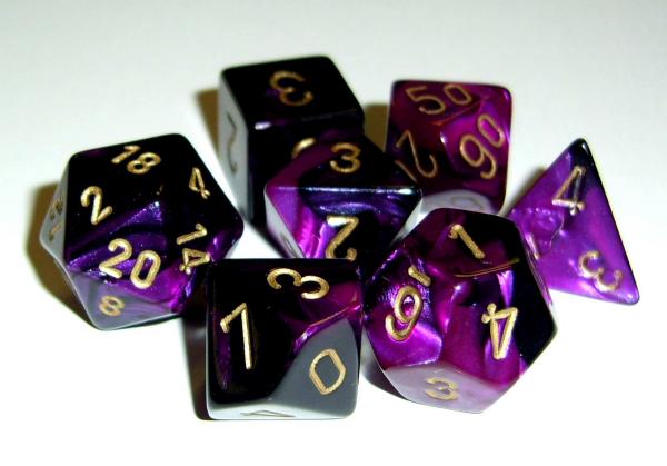 Chessex RPG Dice Sets: Gemini 4 Poly Black Purple/gold Polyhedral 7-Die Set
