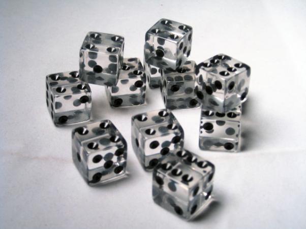 Square Cornered Dice: Clear/Black Translucent 16mm d6 (12)