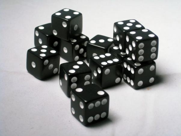 Square Cornered Dice: Black/White Opaque 16mm d6 (12)