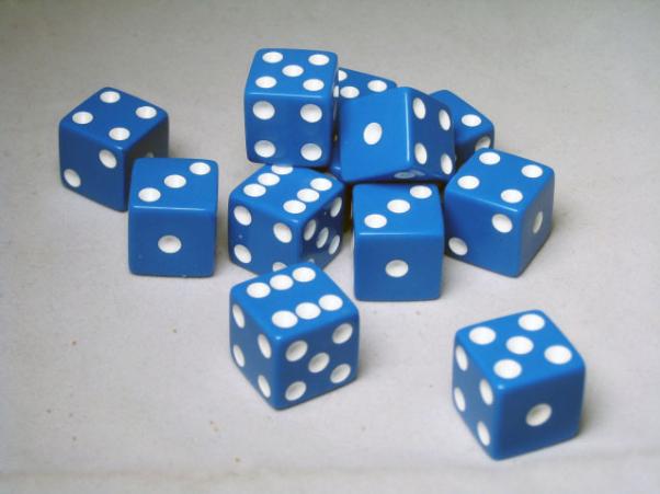 Square Cornered Dice: Blue/White Opaque 16mm d6 (12)