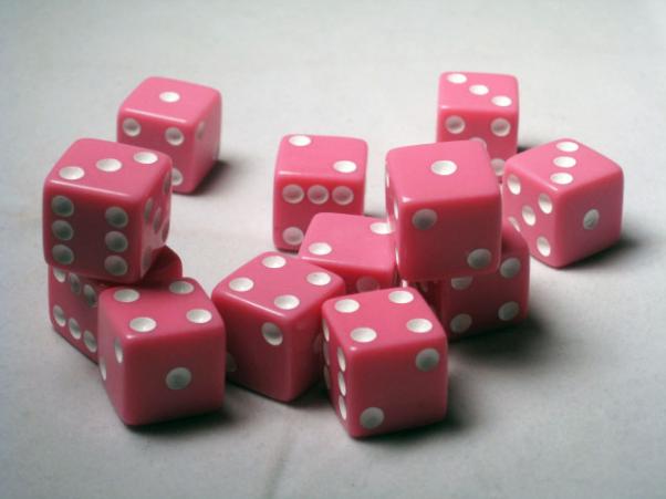 Square Cornered Dice: Pink/White Opaque 16mm d6 (12)