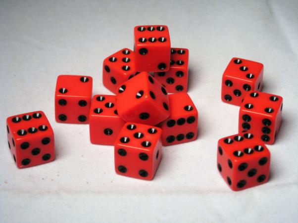 Square Cornered Dice: Red/Black Opaque 16mm d6 (12)
