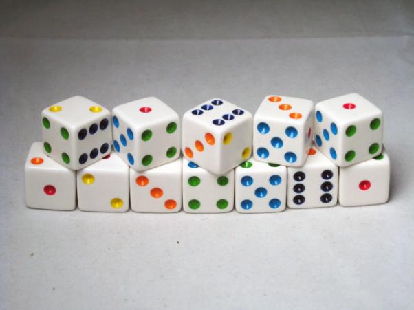 Square Cornered Dice: Multi Spot Opaque 16mm d6 (12)