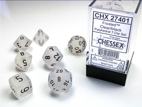 Chessex RPG Dice Sets: Clear/Black Frosted Polyhedral 7-Die Set