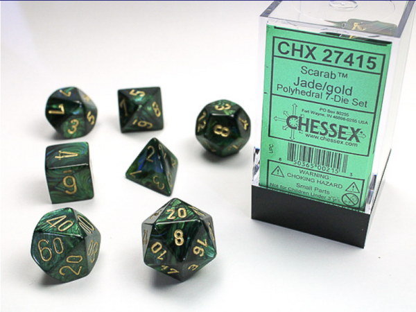 Chessex RPG Dice Sets: Jade/Gold Scarab Polyhedral 7-Die Set