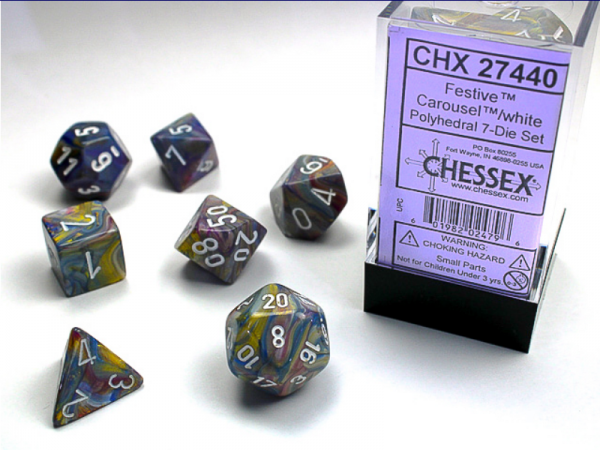 Chessex RPG Dice Sets: Carousel/White Festive Polyhedral 7-Die Set