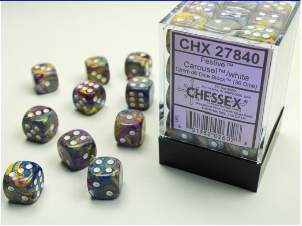 Chessex Dice Sets: Carousel/White Festive 12mm d6 (36)