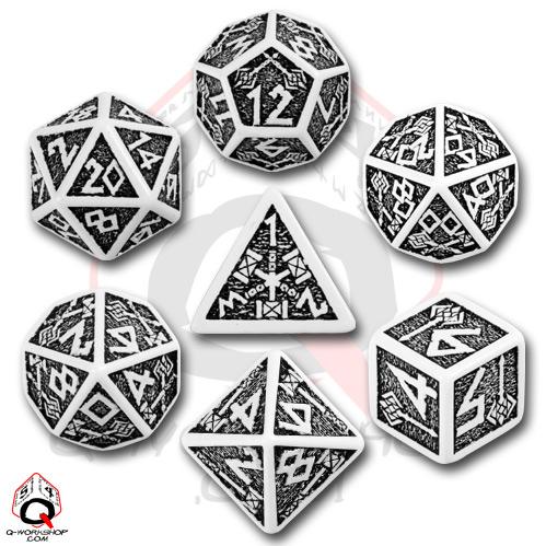 Exotic Dice Sets: White & Black Dwarven Dice (7)