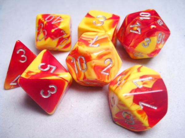 Chessex RPG Dice Sets: Gemini # 5 Red Yellow/Silver  Polyhedral 7-Die Set