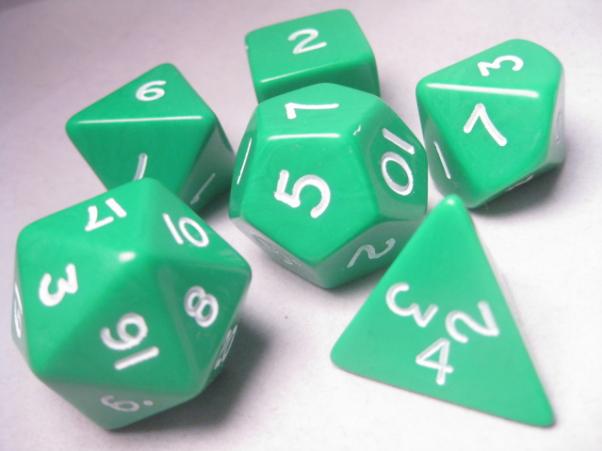 Jumbo RPG Dice Sets: Green/White Opaque Polyhedral 6-Die Set